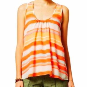 Anthropologie Meadow Rue Orange Merlon Striped Open Back Top, Size Petite Small